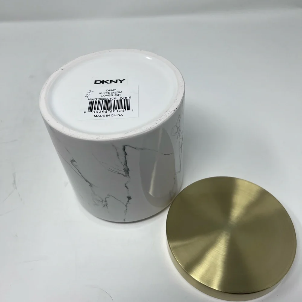 DKNY Mixed Media Marble Gold Covered Jar | Like New